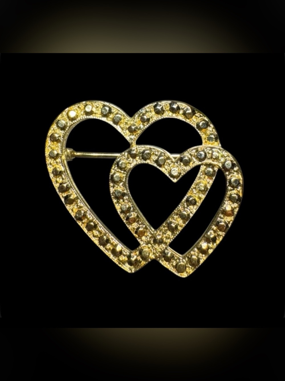 Gold Tone Vintage Heart In Heart Signed NEW VIEW Brooch Pin